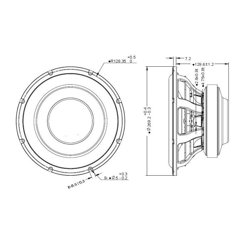 Peerless SDF-250F75PR01-06 10 inch  6 ohm Woofer